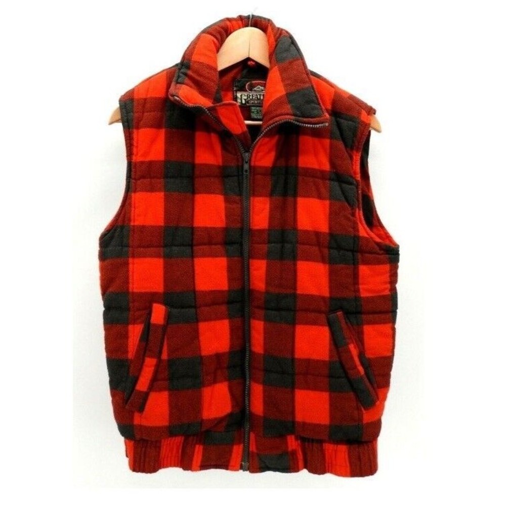 Vintage Greatland Men's Vest Flannel Small Gorp Outdoor Quilted Buffalo Plaid